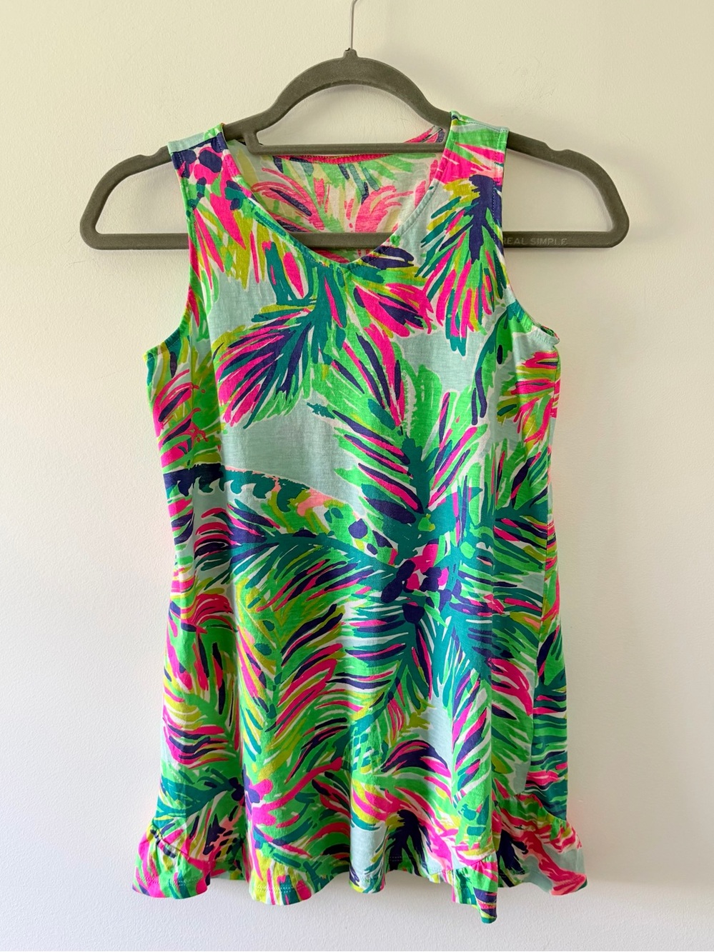 Lilly Pulitzer Floral Fern Palm Tree Tank Dress Ruffle Hem Girl's approx size 8